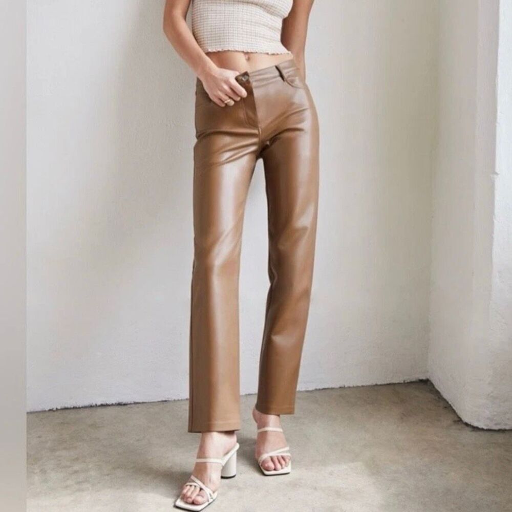 Aritzia Wilfred Faux Leather High Rise Straight Leg Pants 0 Women